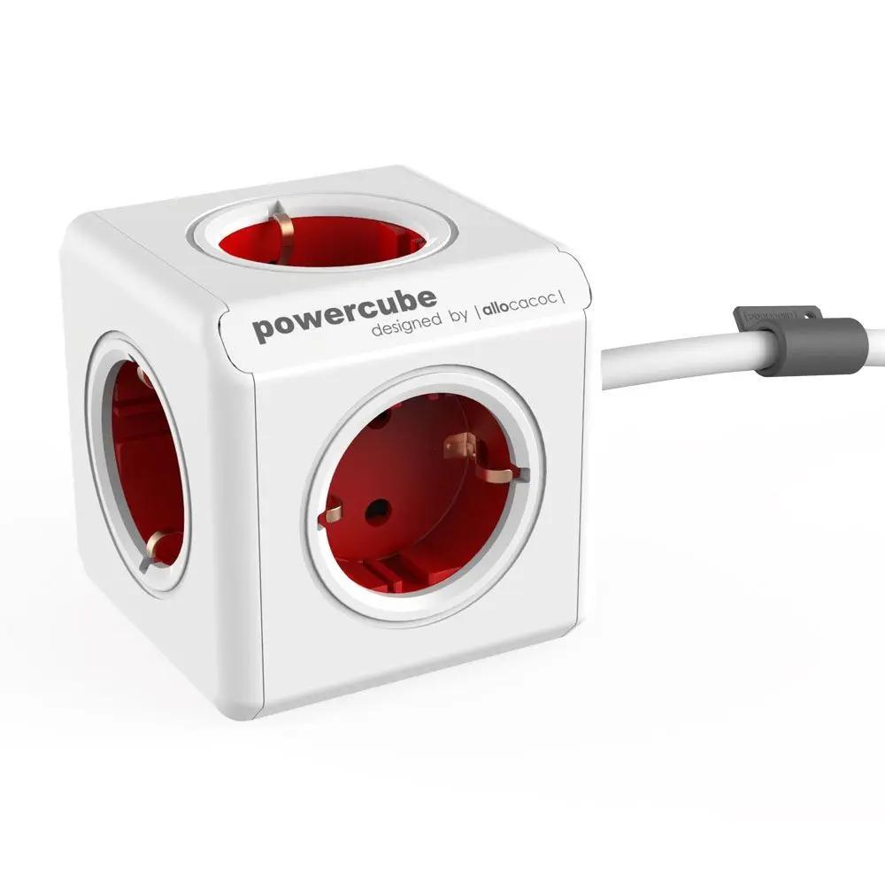 Allocacoc® PowerCube | Extended| Πολύπριζο 5 θέσεων – Κόκκινο – 1306RD/DEEXPC – PhoneBazaar