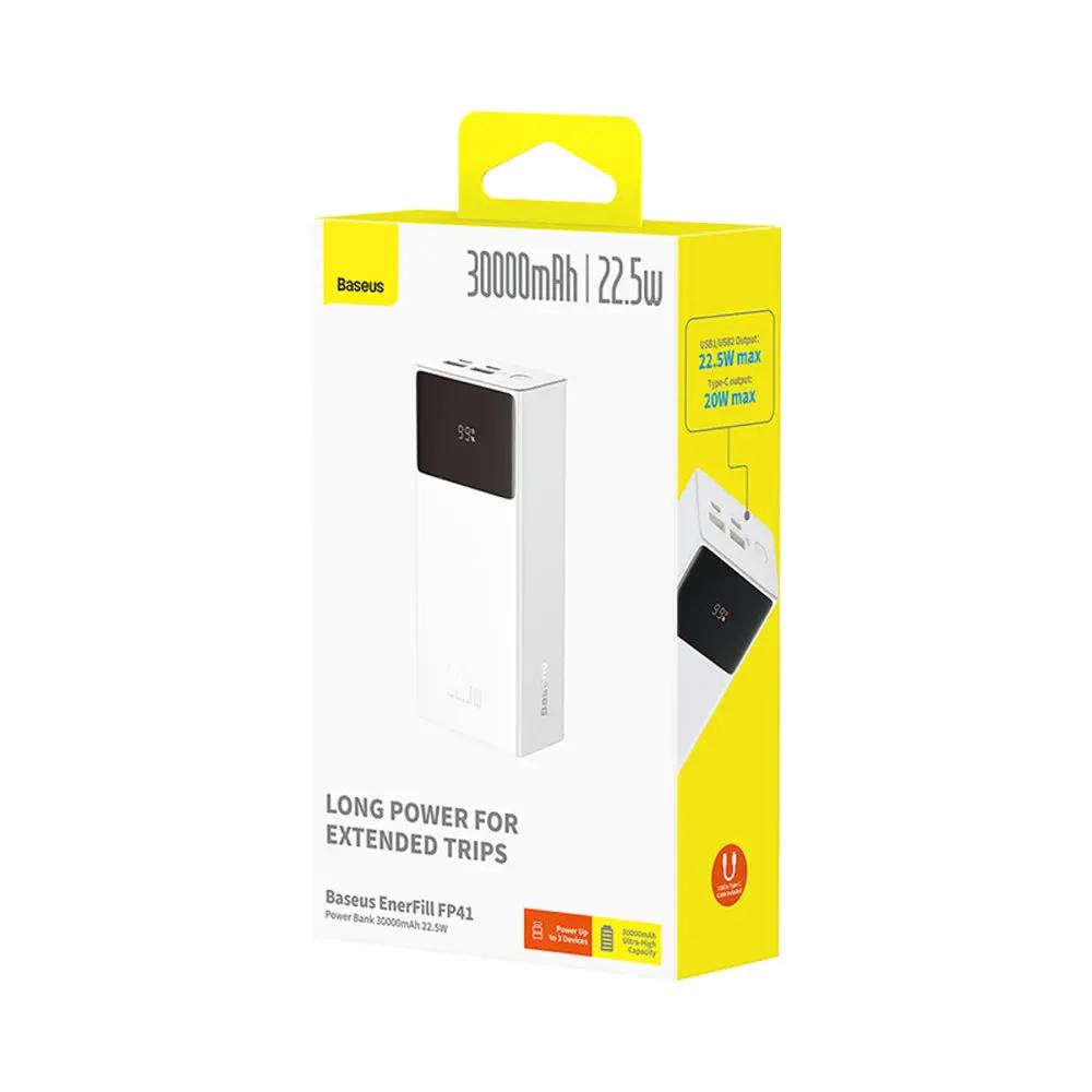 Baseus EnerFill FP41 Power Bank 30000mAh 22.5W με 2 Θύρες USB-A και Θύρα USB-C Λευκό Baseus