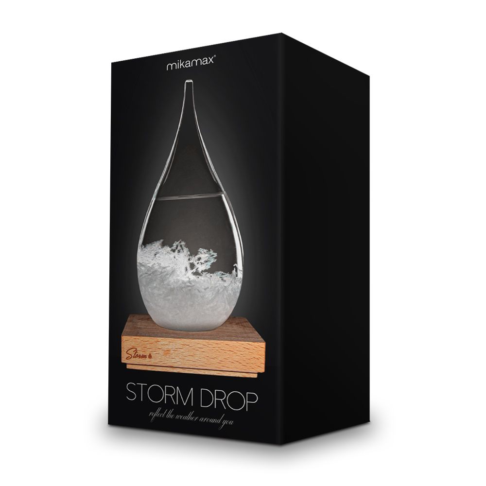 Storm Glass Drop Large – Μεγάλο Διακοσμητικό Βαρόμετρο σε Σχήμα Σταγόνας με Ξύλινη Βάση (22 cm)