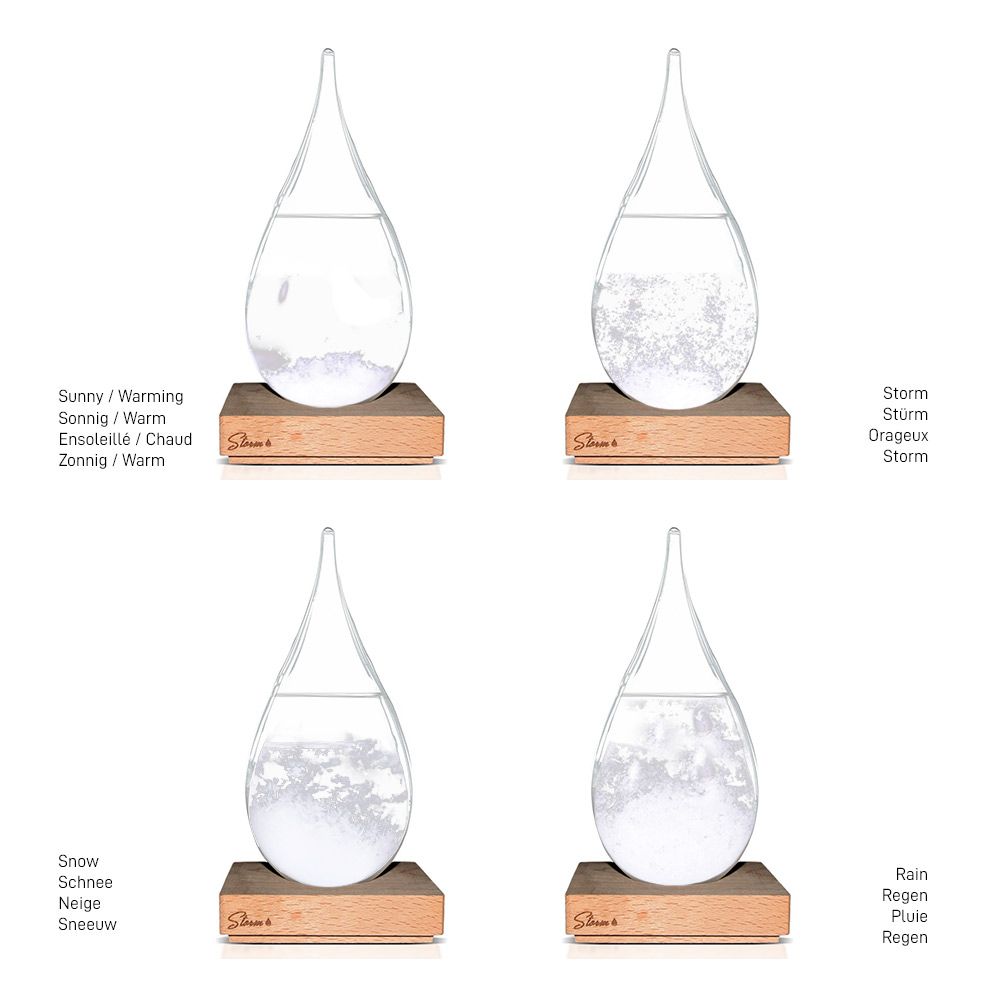 Storm Glass Drop Small – Μικρό Διακοσμητικό Βαρόμετρο σε Σχήμα Σταγόνας με Ξύλινη Βάση (13.5 cm)