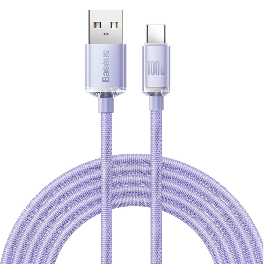 Baseus - Data Cable Crystal Shine (CAJY000505) - USB to Type-C, 100W, 2m, Super Fast Charging, Nylon Braided - Purple