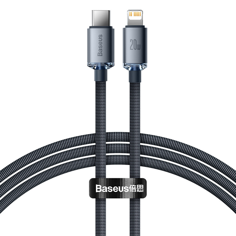 Baseus - Data Cable Crystal Shine (CAJY000201) - Type-C to Lightning, 20W, 1.2m, Nylon Braided - Black