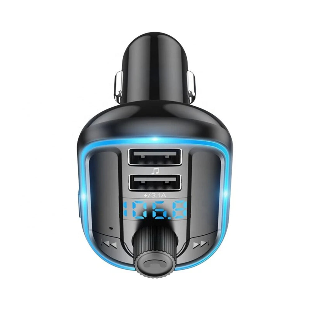 Yesido - FM Modulator with Car Charger (Y44) - 2xUSB-A, with LED Display, RGB Light, 3.1A - Black