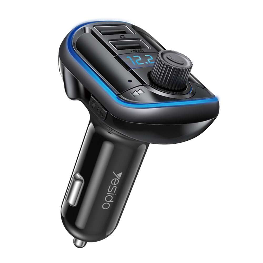 Yesido - FM Modulator with Car Charger (Y44) - 2xUSB-A, with LED Display, RGB Light, 3.1A - Black