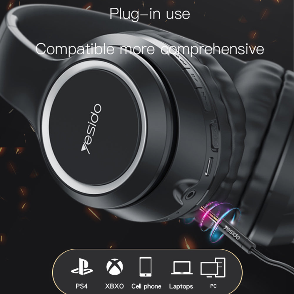 Yesido - Wireless Headphones (EP03) - Foldable with Noise Canceling, Super Bass - Black