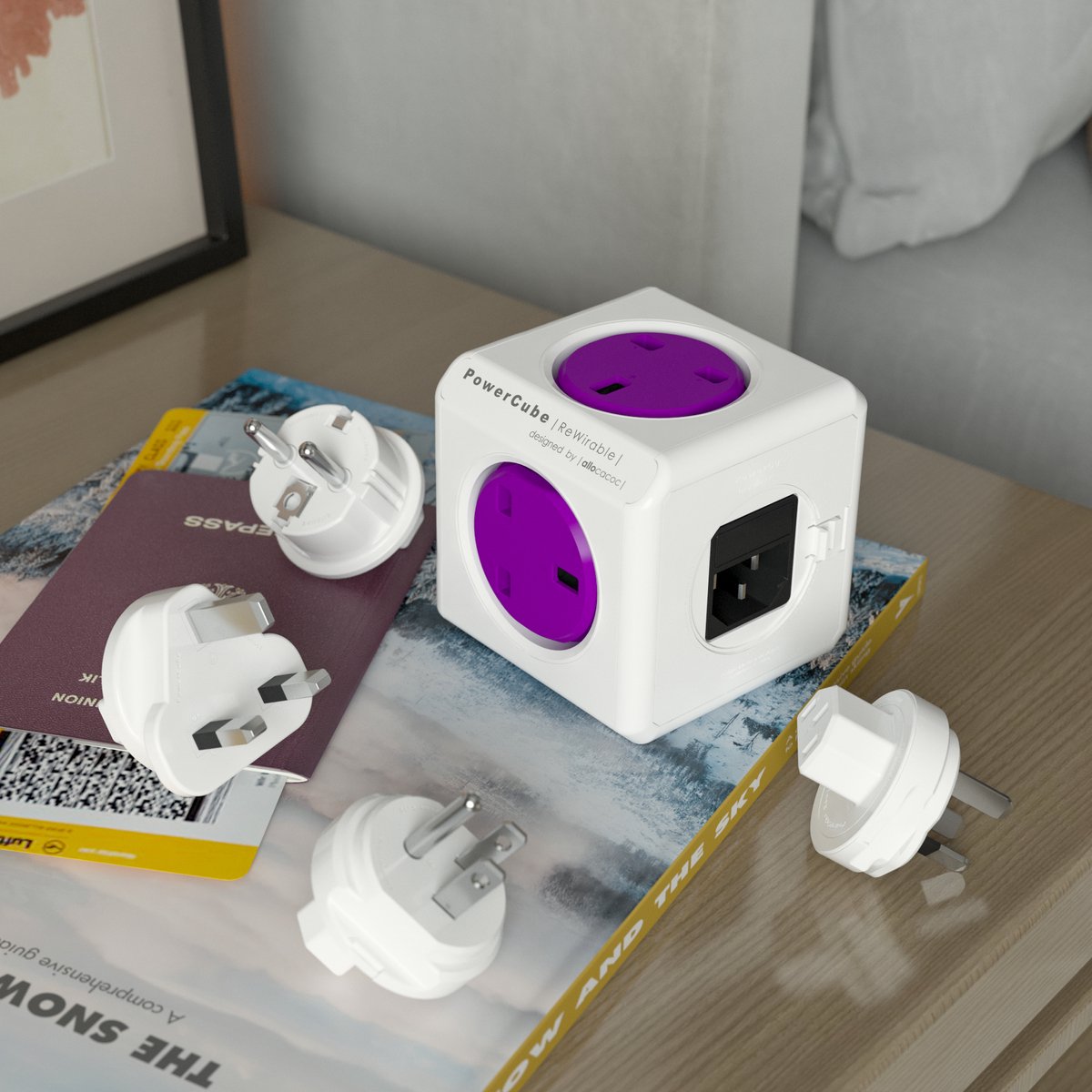 Allocacoc® PowerCube |ReWirable| Πολύπριζο 5 θέσεων UK & 4x plugs  Μωβ - 1840/UKRW4P