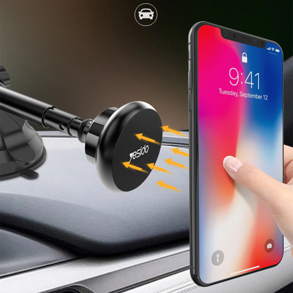 Yesido - Car Holder (C41) - Extendable Arm, 360° Rotation Angle, for Dashboard, Windshield - Black