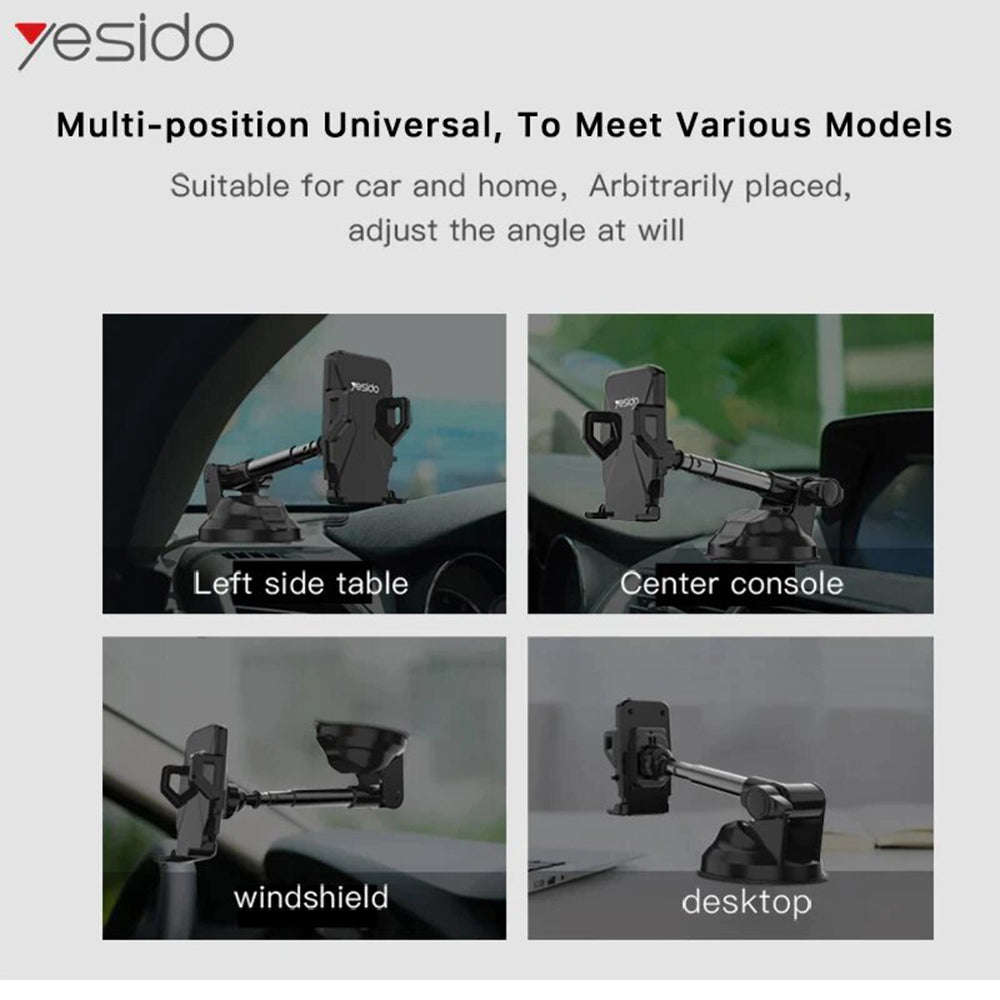 Yesido - Car Holder (C40) - Extendable Arm for Dashboard, Windshield - Black