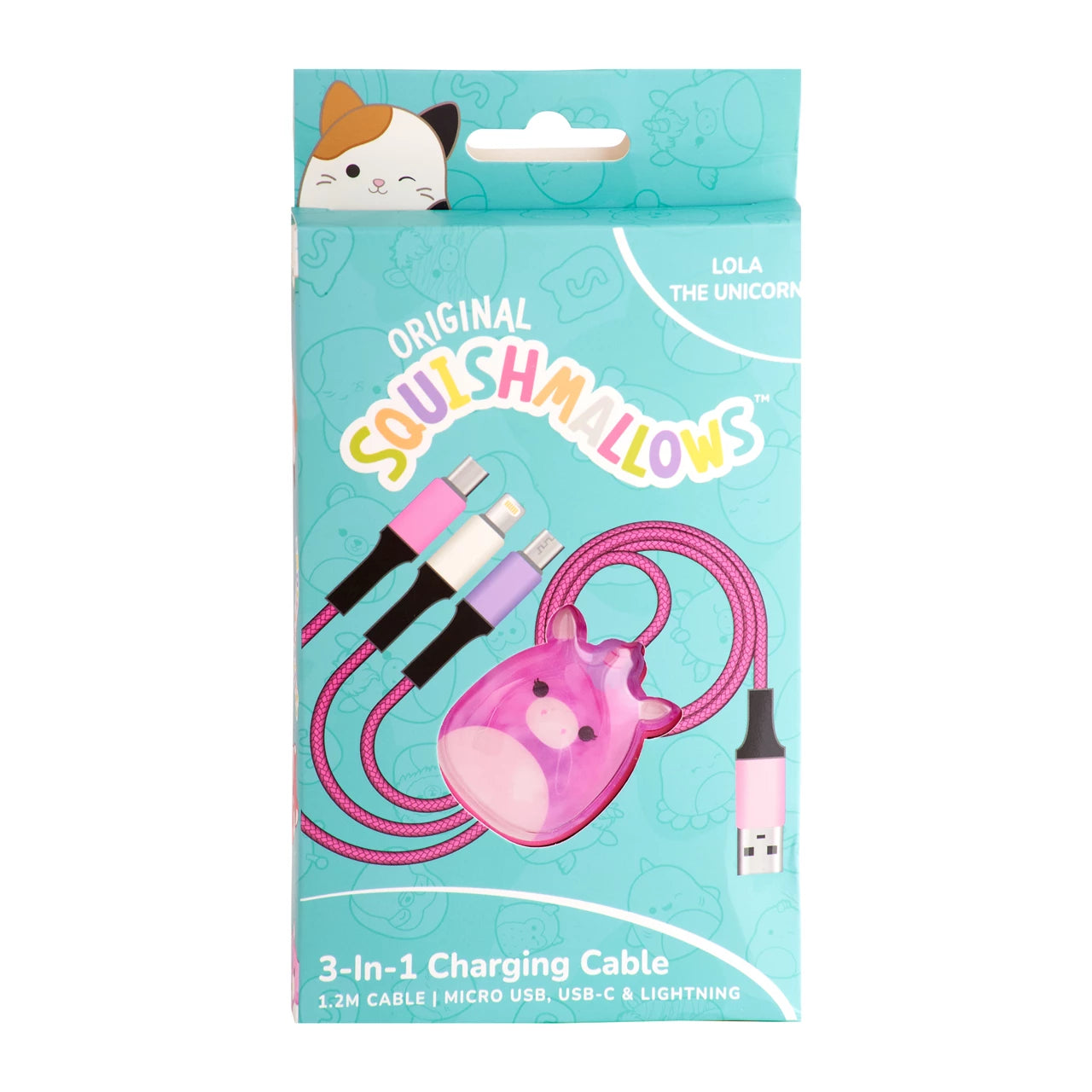Lazerbuilt Squishmallows Lola the Unicorn – 3-σε-1 Braided καλώδιο φόρτισης μήκους 1,2 μέτρα