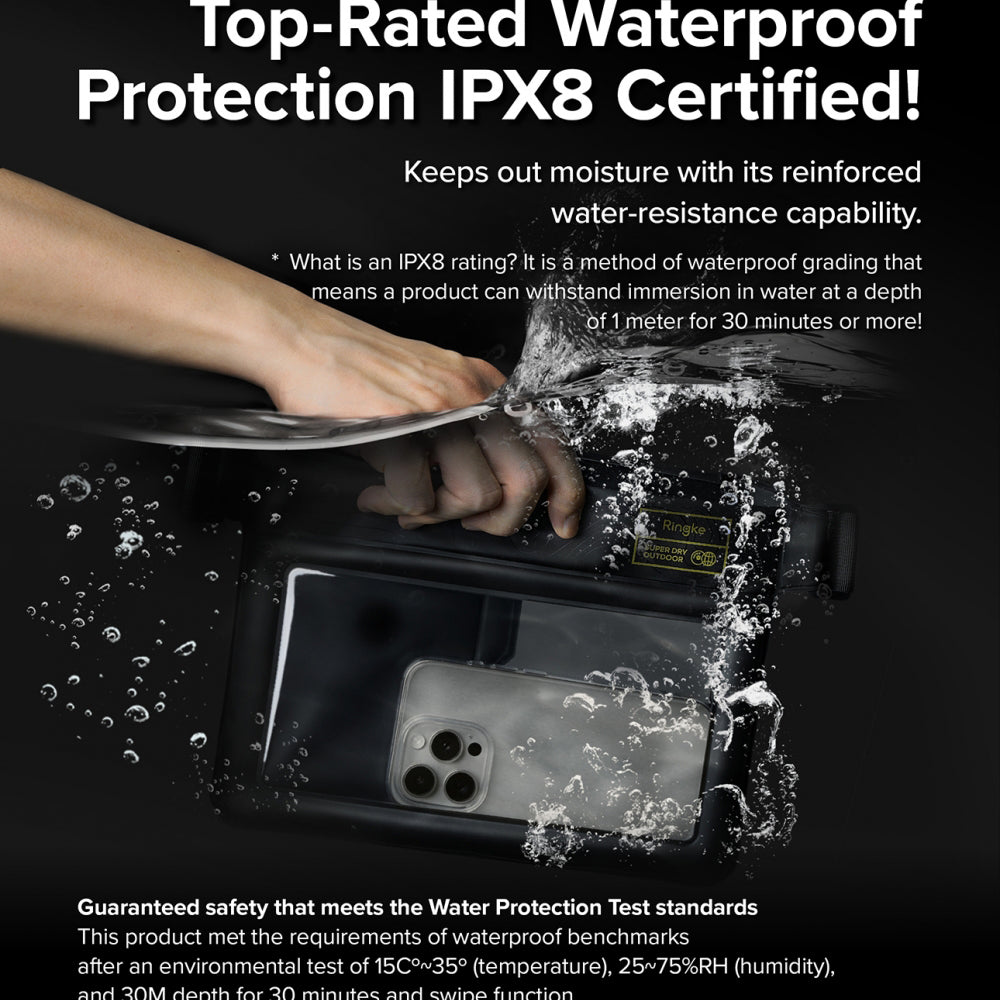 Ringke - Waterproof Sling Bag - with Strap, IPX8, 240x180mm - Black