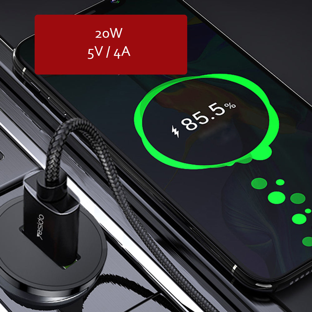 Yesido - Car Charger (Y38) - USB, QC3.0, FCP, AFC, 18W, 3A - Black