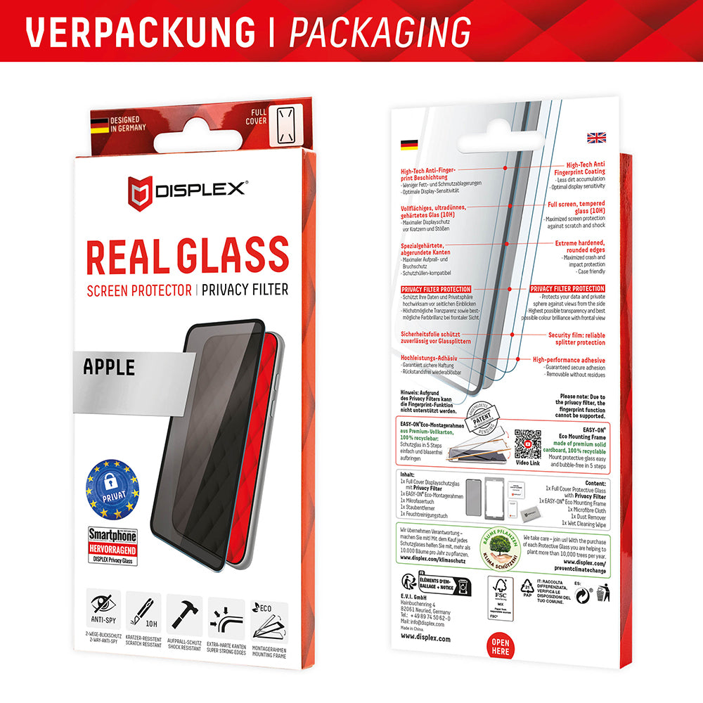 Displex - Premium Real Glass Privacy Full Cover - iPhone 16 Plus - Black