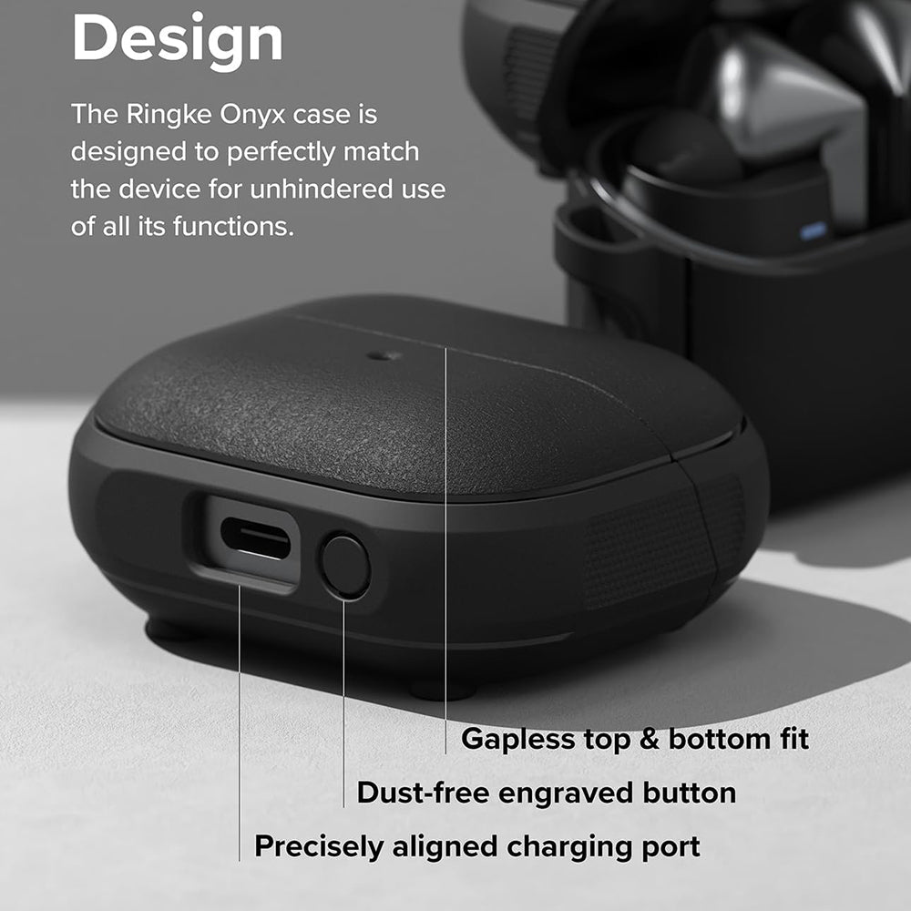 Ringke - Protection Case Onyx Magnetic - for Galaxy Buds 3 / 3 Pro / 3 FE, Non-Slip Texture, Carabiner Hole - Black
