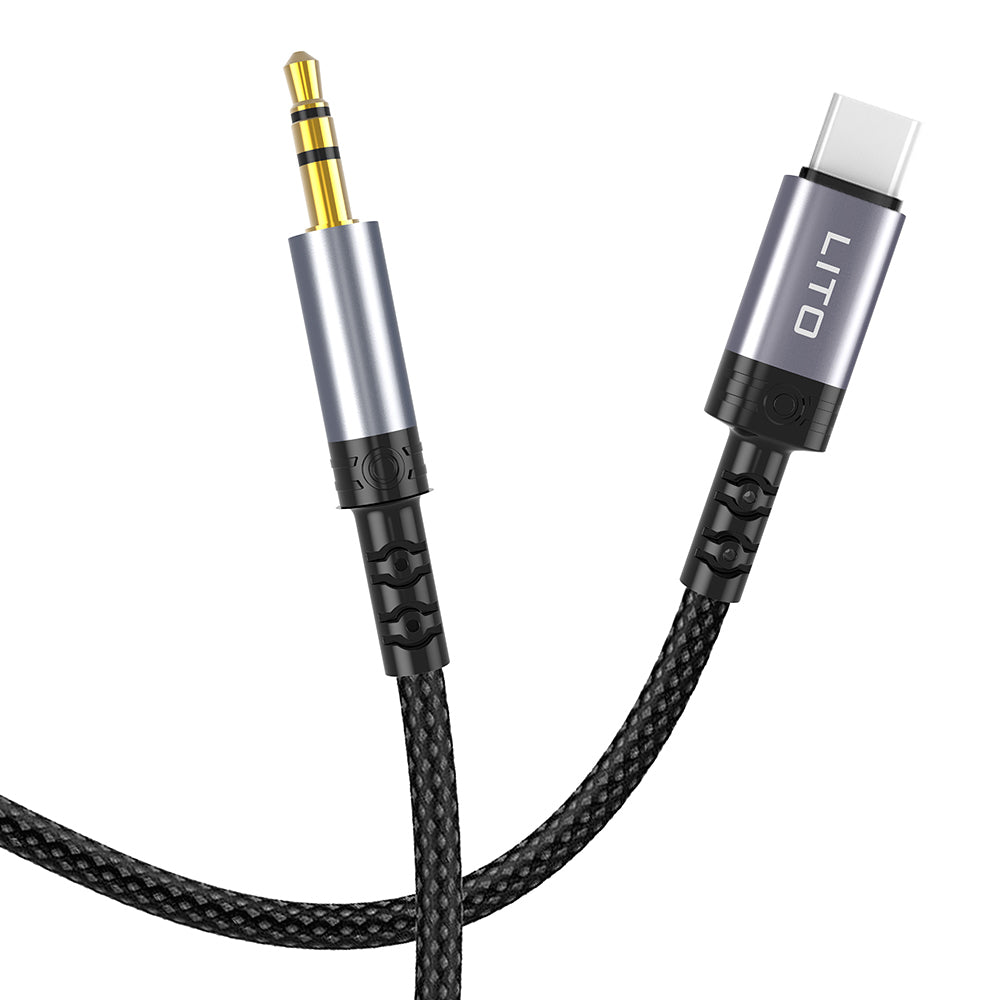 Lito - Audio Cable Adapter (LA01T) - Type-C to Jack 3.5mm, Hi-Fi, 24k Gold-plated Contacts, Nylon-braided, 1m - Black