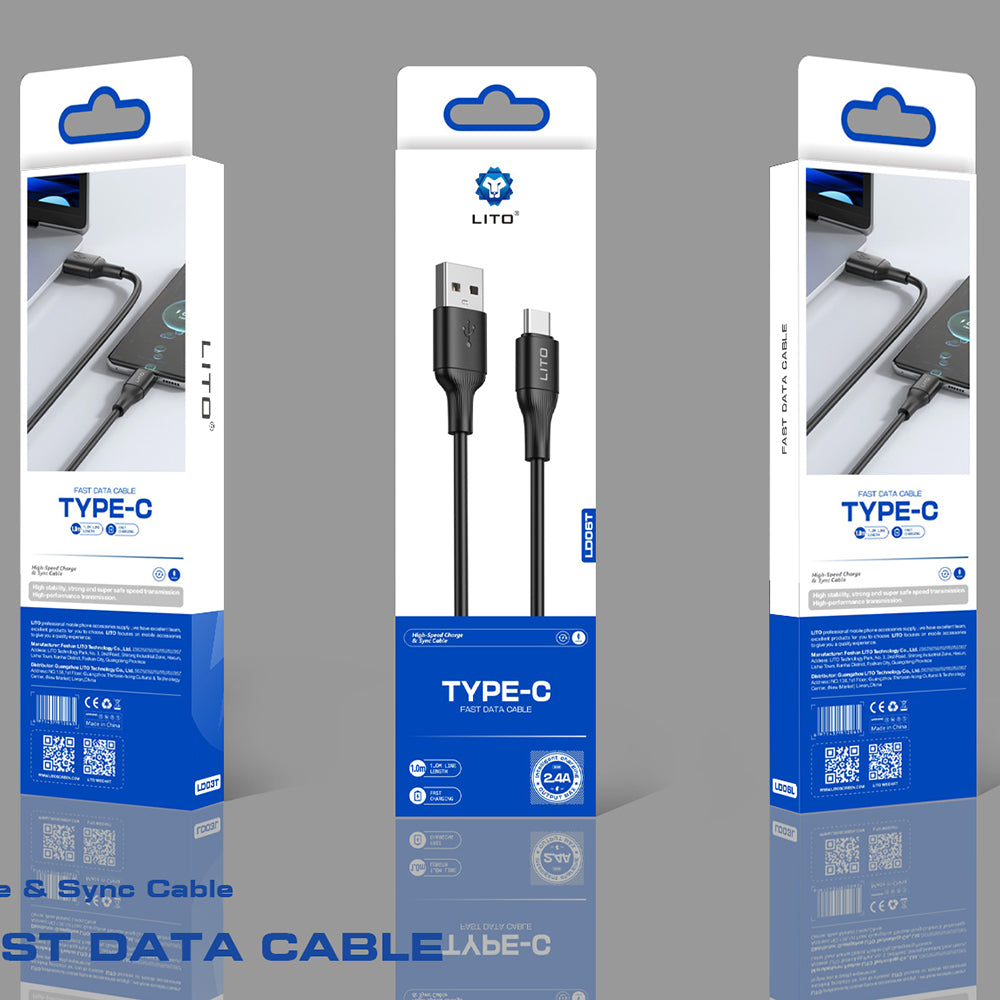 Lito - Data Cable (LD06T) - USB to Type-C, 2.4A, PVC, 1m - Black