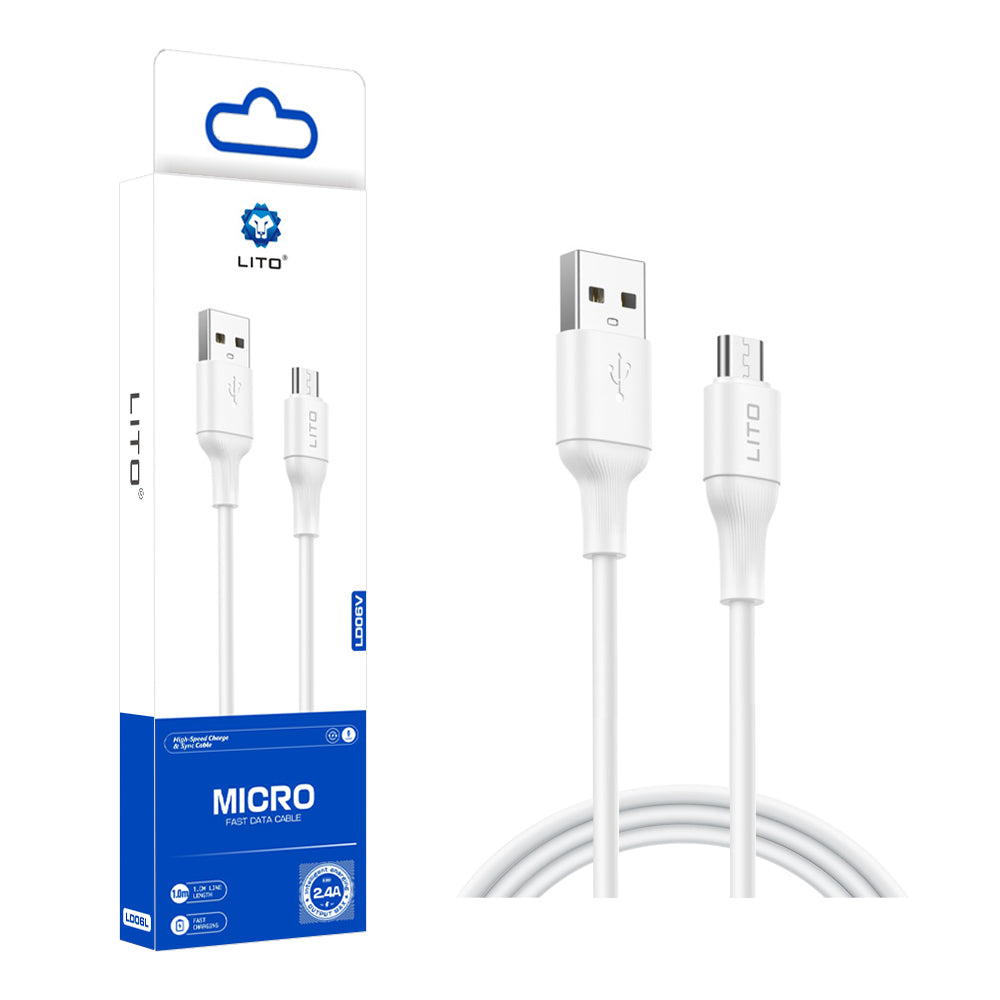 Lito - Data Cable (LD06V) - USB to Micro-USB, 2.4A, PVC, 1m - White