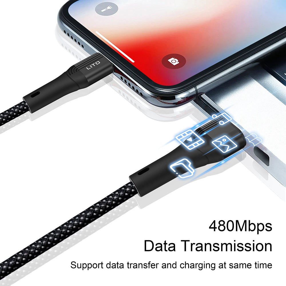 Lito - Data Cable (LD14CL) - Type-C to Lightning Fast Charging 30W, 480Mbps, Nylon, 1m - Black