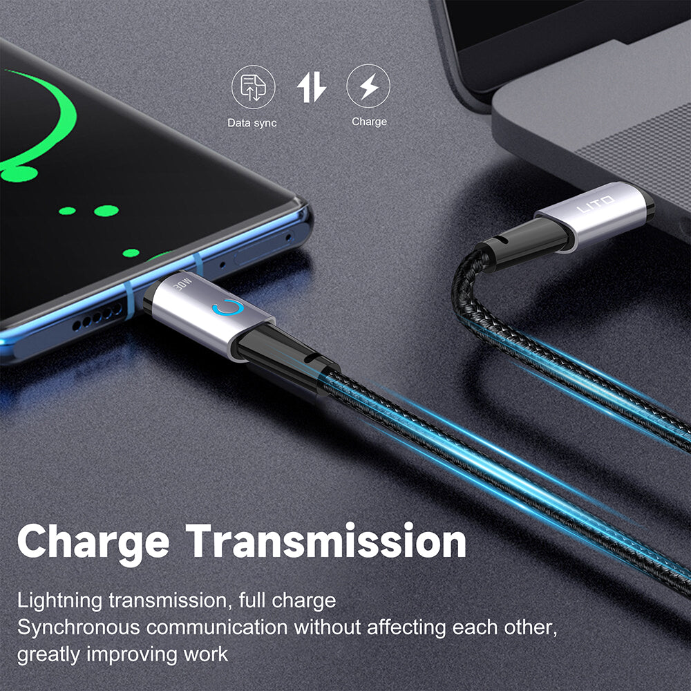 Lito - Data Cable (LD10CL) - Type-C to Lightning, Fast Charging, 30W, with LED Light, 1m - Black