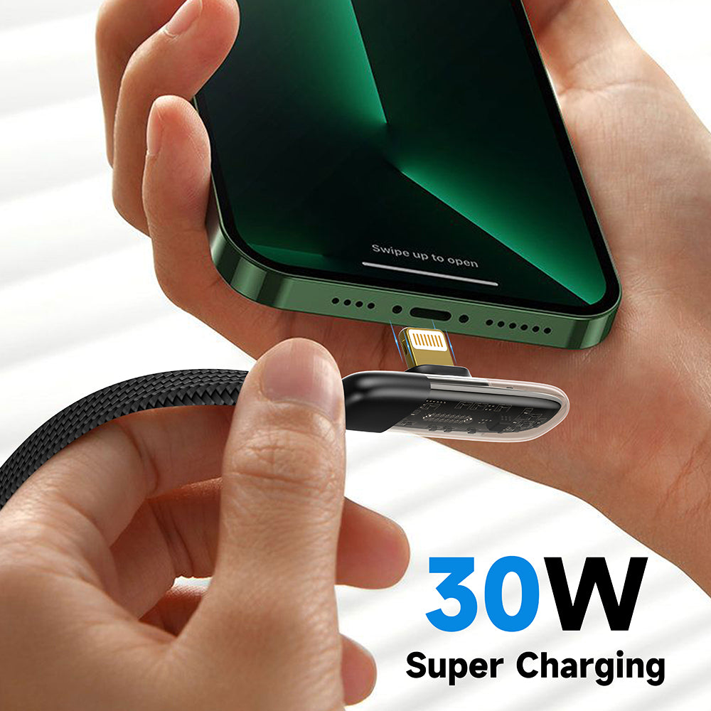 Lito - Data Cable (LD11CL) - Type-C to Lightning, Fast Charging, Angled Design, Gold Plated Interface, 30W, 1m - Black