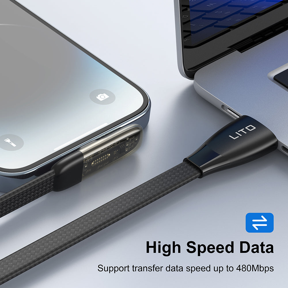 Lito - Data Cable (LD11CL) - Type-C to Lightning, Fast Charging, Angled Design, Gold Plated Interface, 30W, 1m - Black