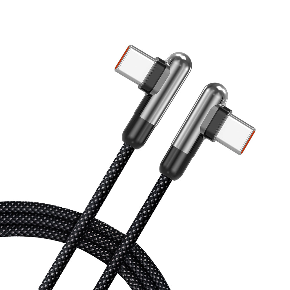Lito - Data Cable (LD13CC) - Type-C to Type-C, Fast Charging, 60W, Nylon Braided, Right Angle Design, 1m - Black
