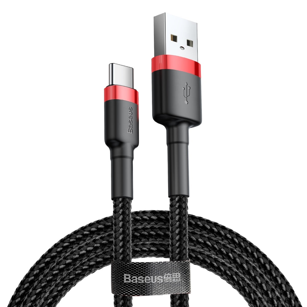 Baseus - Data Cable Cafule (CATKLF-C91) - USB to Type-C, 2A, 2m, 480Mbps, Aluminum Alloy, Nylon - Red Black