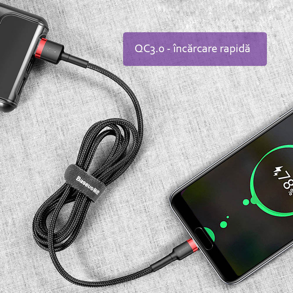Baseus - Data Cable Cafule (CATKLF-C91) - USB to Type-C, 2A, 2m, 480Mbps, Aluminum Alloy, Nylon - Red Black