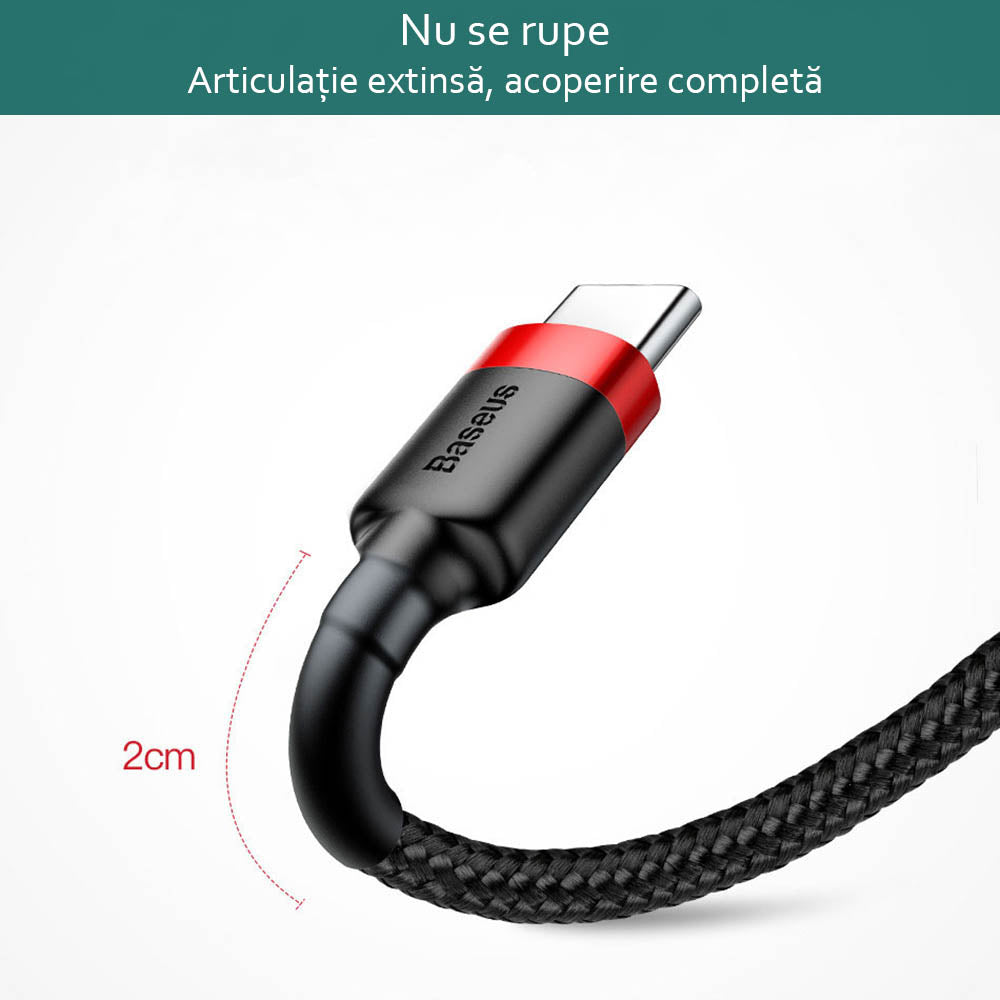 Baseus - Data Cable Cafule (CATKLF-C91) - USB to Type-C, 2A, 2m, 480Mbps, Aluminum Alloy, Nylon - Red Black