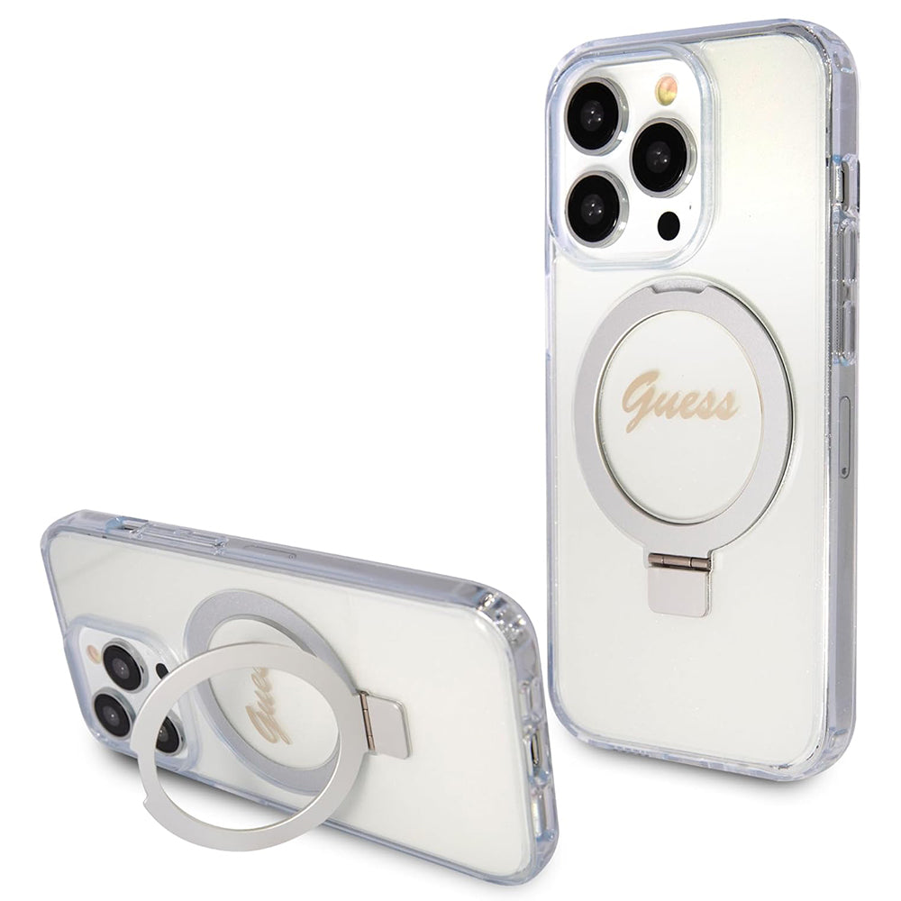 Guess MagSafe Ring Stand Glitter Hard Case Θήκη προστασίας από σιλικόνη – iPhone 15 Pro Max (Διάφανη – GUHMP15XHRSGSD)