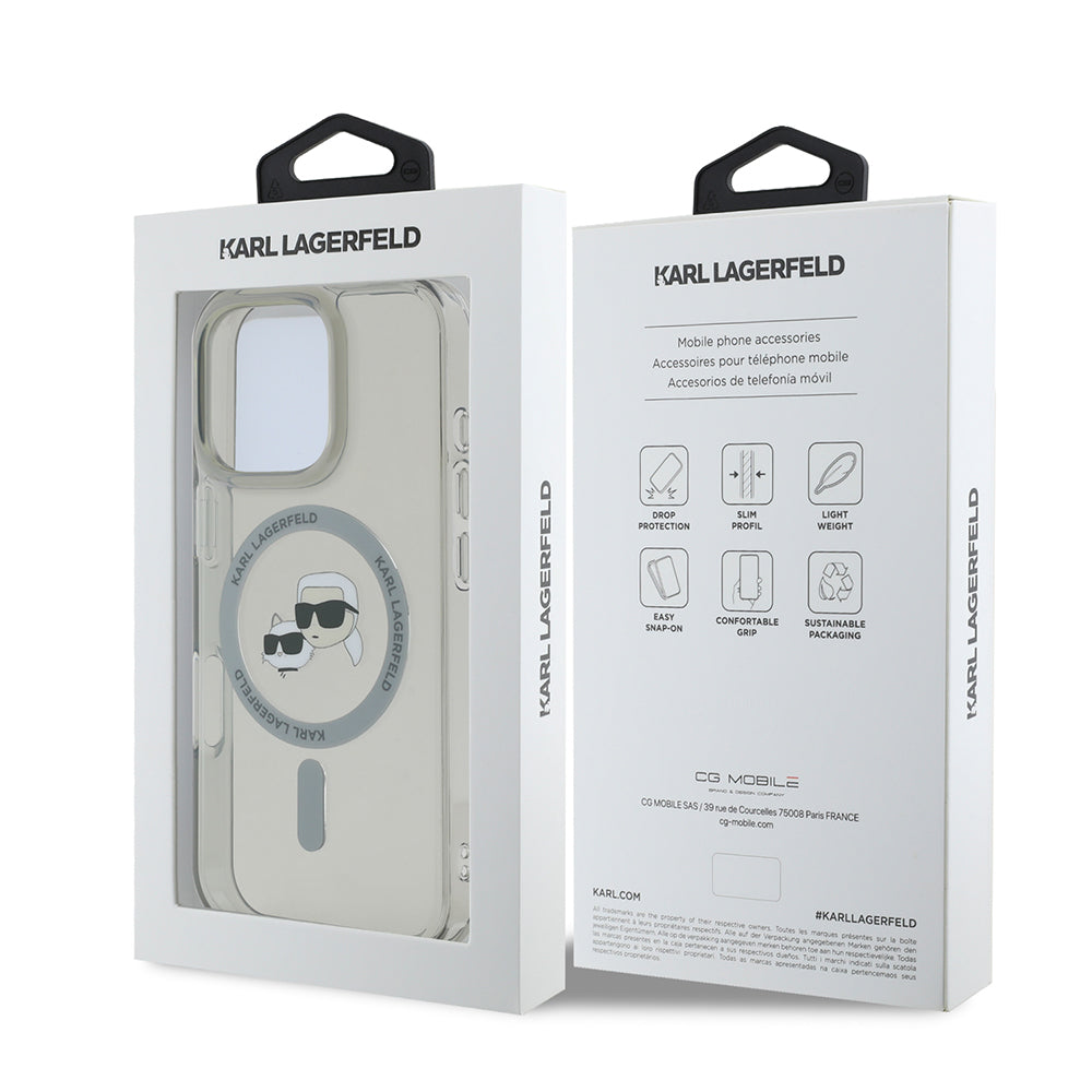 Karl Lagerfeld Magsafe Ringstand Case “Karl + Choupette’s Head” Θήκη προστασίας από σκληρό πλαστικό για iPhone 16 Pro (Μαύρο – KLHMP16LHLSKCK)