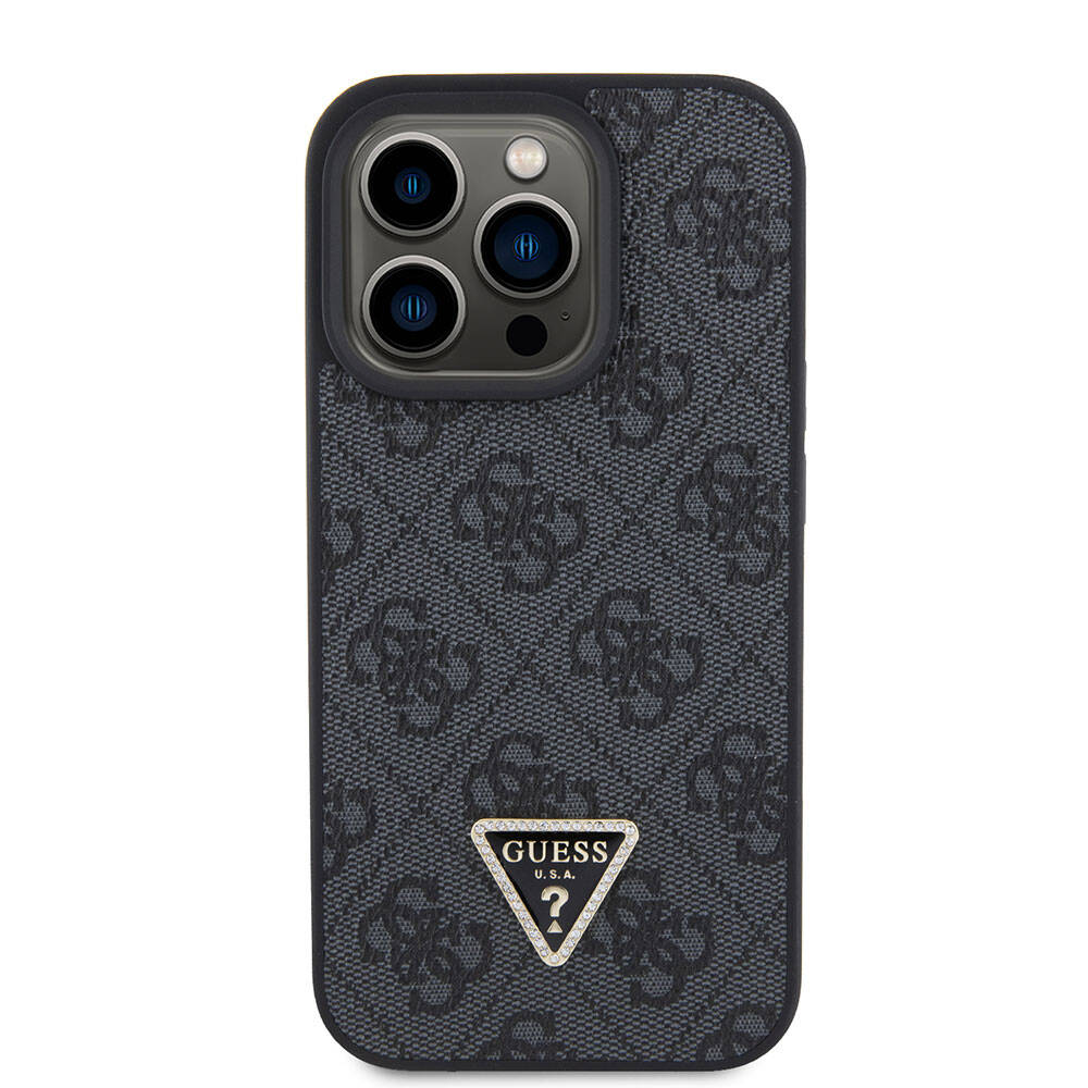 Guess “4G Metal Logo Strass Collection” Crossbody Case Θήκη προστασίας από δερματίνη με λουράκι – iPhone 15 Pro (Μαύρο – GUHCP15LP4TDSCPK)