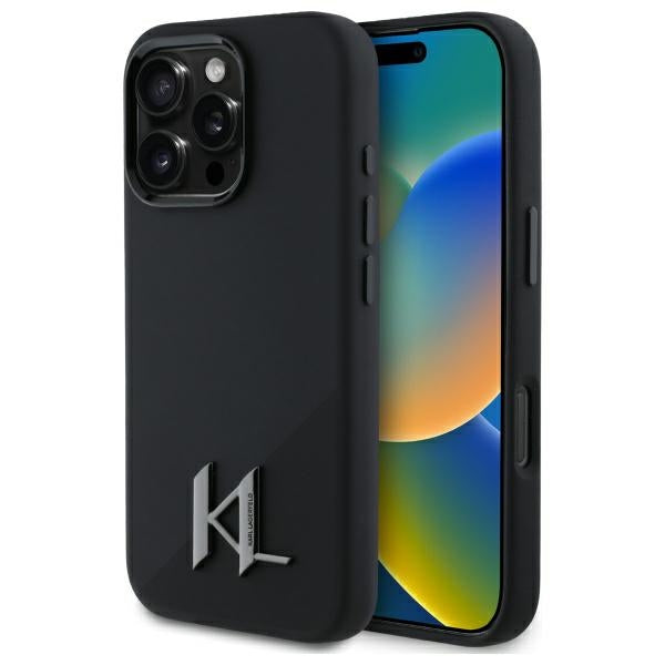 Karl Lagerfeld MagSafe Shadow Metal Initial Logo Silicone Case Θήκη προστασίας από σιλικόνη  – iPhone 16 Pro (Μαύρο – KLHMP16LSCMKMPCK)