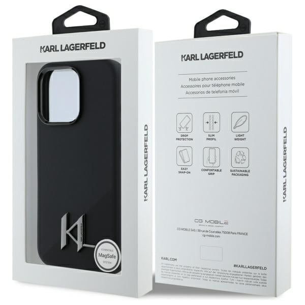 Karl Lagerfeld MagSafe Shadow Metal Initial Logo Silicone Case Θήκη προστασίας από σιλικόνη  – iPhone 16 Pro (Μαύρο – KLHMP16LSCMKMPCK)