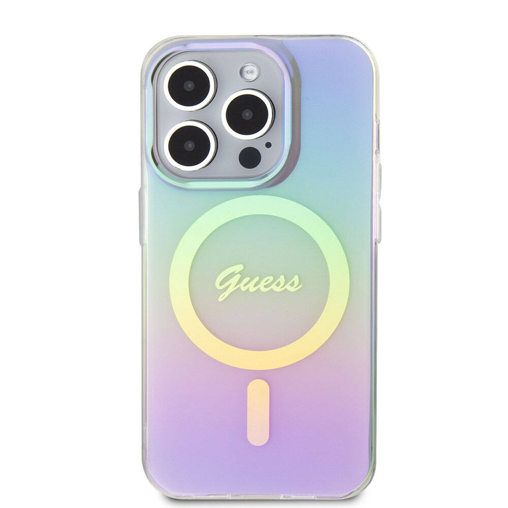Guess Iridescent Magsafe Case Πολύχρωμη θήκη προστασίας από σκληρό πλαστικό – iPhone 15 Pro (Rainbow Purple – GUHMP15LHITSU)