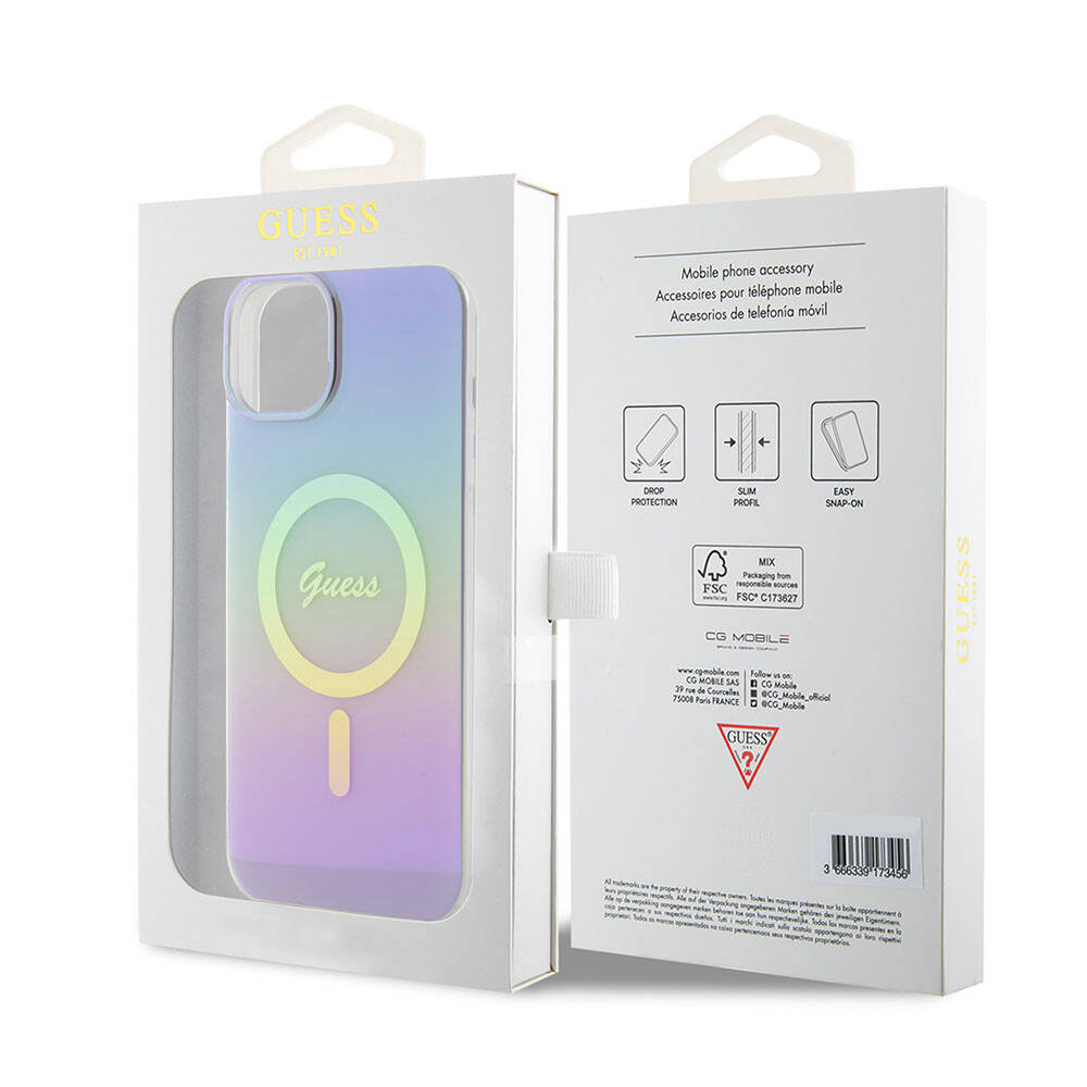 Guess Iridescent Magsafe Case Πολύχρωμη θήκη προστασίας από σκληρό πλαστικό – iPhone 15 (Rainbow Purple – GUHMP15SHITSU)