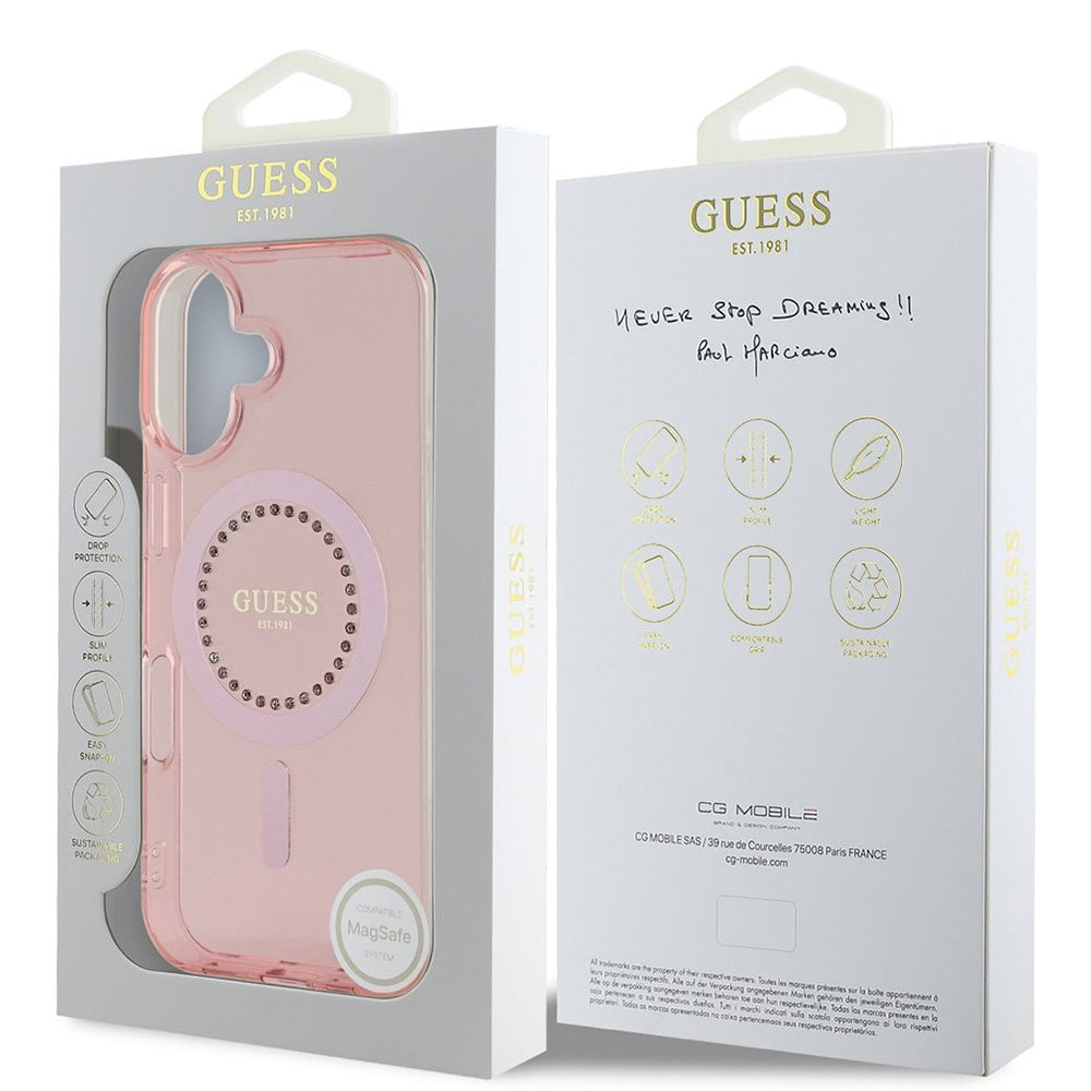 Guess Magsafe “Rhinestones” Hard Case Θήκη προστασίας από σκληρό πλαστικό – iPhone 16 (Ροζ – GUHMP16SPFTDTEP)