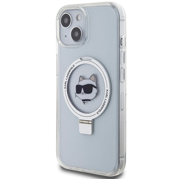 Karl Lagerfeld - Hardcase Ring Stand MagSafe (KLHMP15MHMRSCHH) - iPhone 15 Plus - White Choupette Head