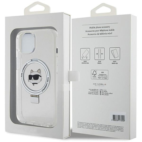 Karl Lagerfeld - Hardcase Ring Stand MagSafe (KLHMP15MHMRSCHH) - iPhone 15 Plus - White Choupette Head