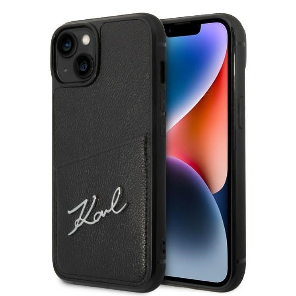 Karl Lagerfeld - Hardcase Leather Cardslots (KLHCP14MCSSK) - iPhone 14 Plus - Signature Logo