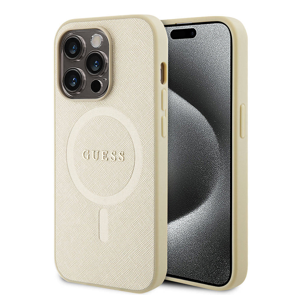 Guess Saffiano Hard Case Θήκη προστασίας από δερματίνη – iPhone 15 Pro Max (Μπεζ – GUHMP15XPSAHMCB)