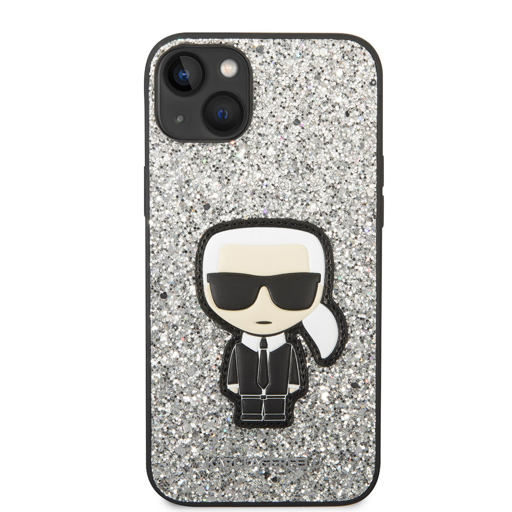 Karl Lagerfeld Glitter Flakes Case with Ikonik Patch and Metal Logo Θήκη προστασίας από σιλικόνη – iPhone 14 Plus (Glitter Silver)