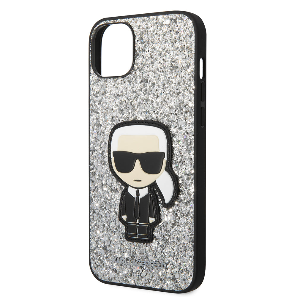 Karl Lagerfeld Glitter Flakes Case with Ikonik Patch and Metal Logo Θήκη προστασίας από σιλικόνη – iPhone 14 Plus (Glitter Silver)
