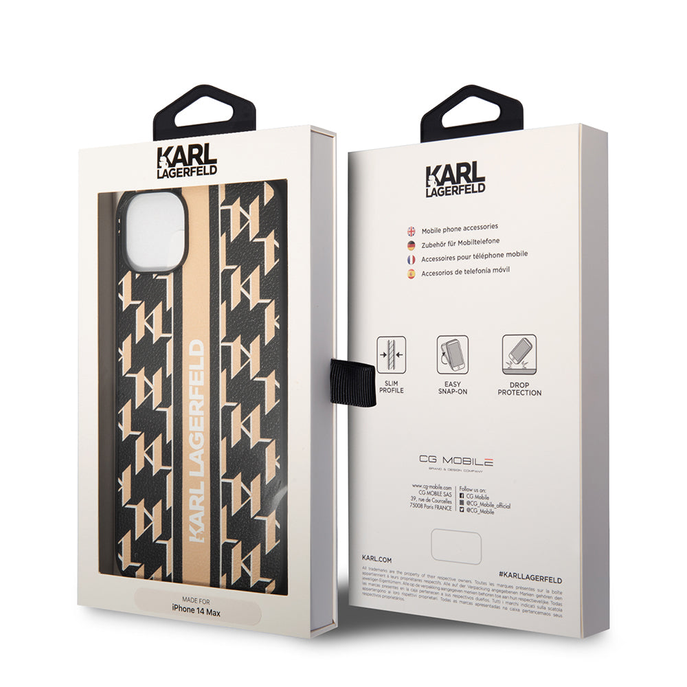 Karl Lagerfeld - Hardcase Monogram (KLHCP14MPGKLSKW) - iPhone 14 Plus - Brown Stripe