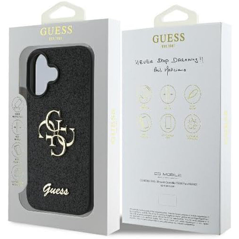 Guess Fixed Glitter Big 4G Logo Case Θήκη προστασίας από σιλικόνη – iPhone 16 (Μαύρο – GUHCP16SHG4SGK)