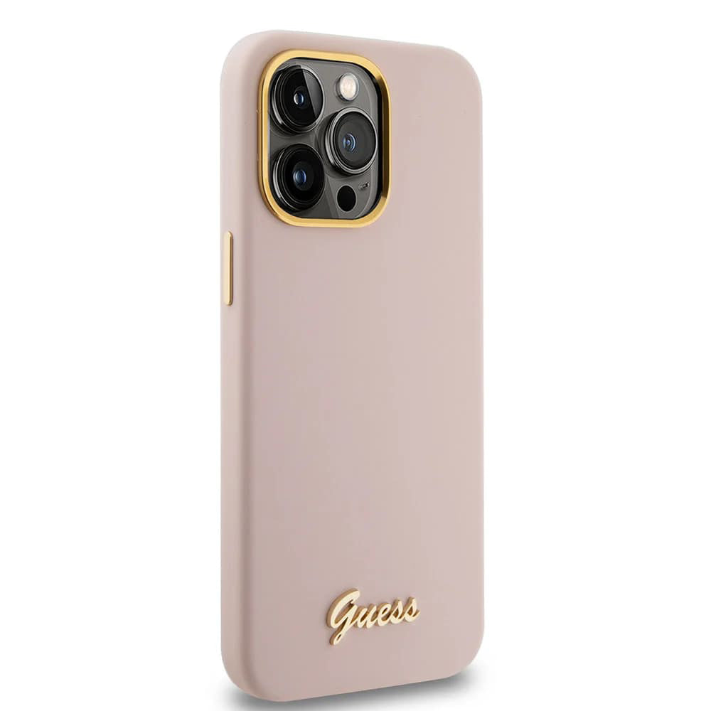 Guess “Vintage Script Gold Logo Collection” Σκληρή Θήκη προστασίας από σιλικόνη – Apple iPhone 15 Pro Max (Ροζ  – GUHCP15XSMBSLP)