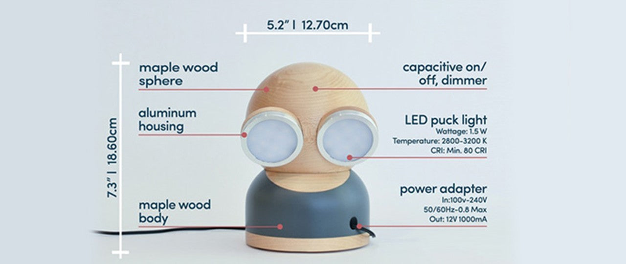 Designnest® GoggleLamp |Mr Watt| Επιτραπέζιο Φωτιστικό από ξύλο σφενδάμου και αλουμίνιο με ρύθμιση φωτεινότητας αφής (red/wood)