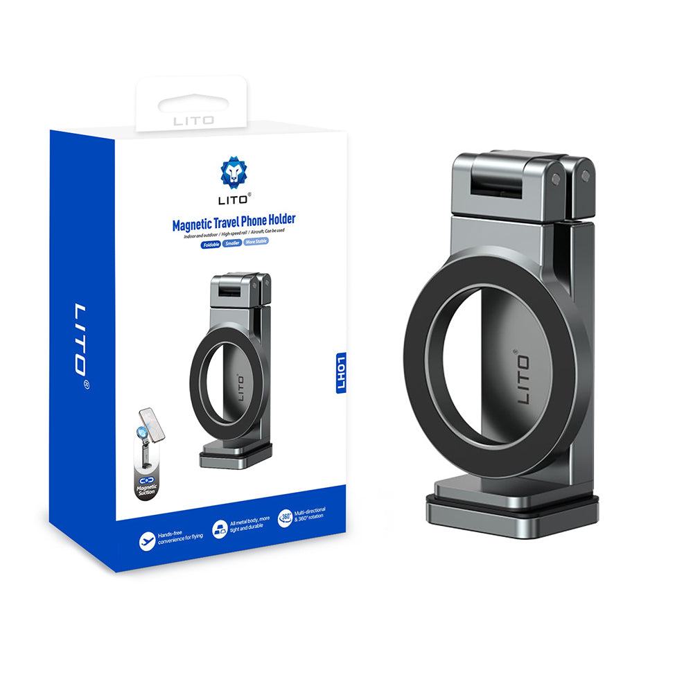 Lito - Travel Phone Holder (LH01) - Foldable, 360Â° rotation, One-Hand Operation Design - Grey