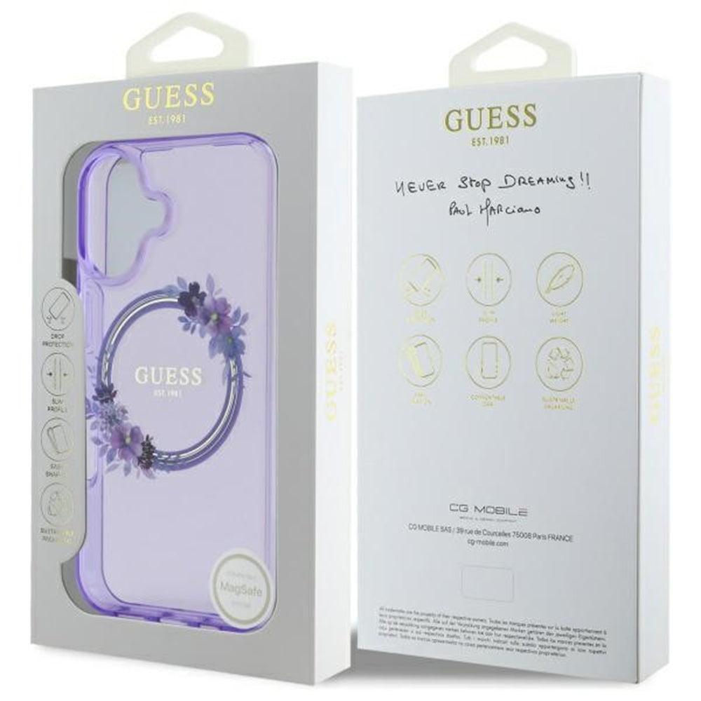 Guess Magsafe “Flower Wreath” Hard Case Θήκη προστασίας από σκληρό πλαστικό – iPhone 16 (Μωβ – GUHMP16SHFWFCU)