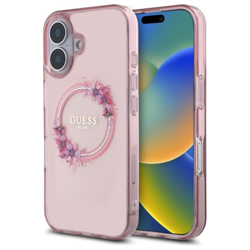 Guess Magsafe “Flower Wreath” Hard Case Θήκη προστασίας από σκληρό πλαστικό – iPhone 16 (Ροζ – GUHMP16SHFWFCP)