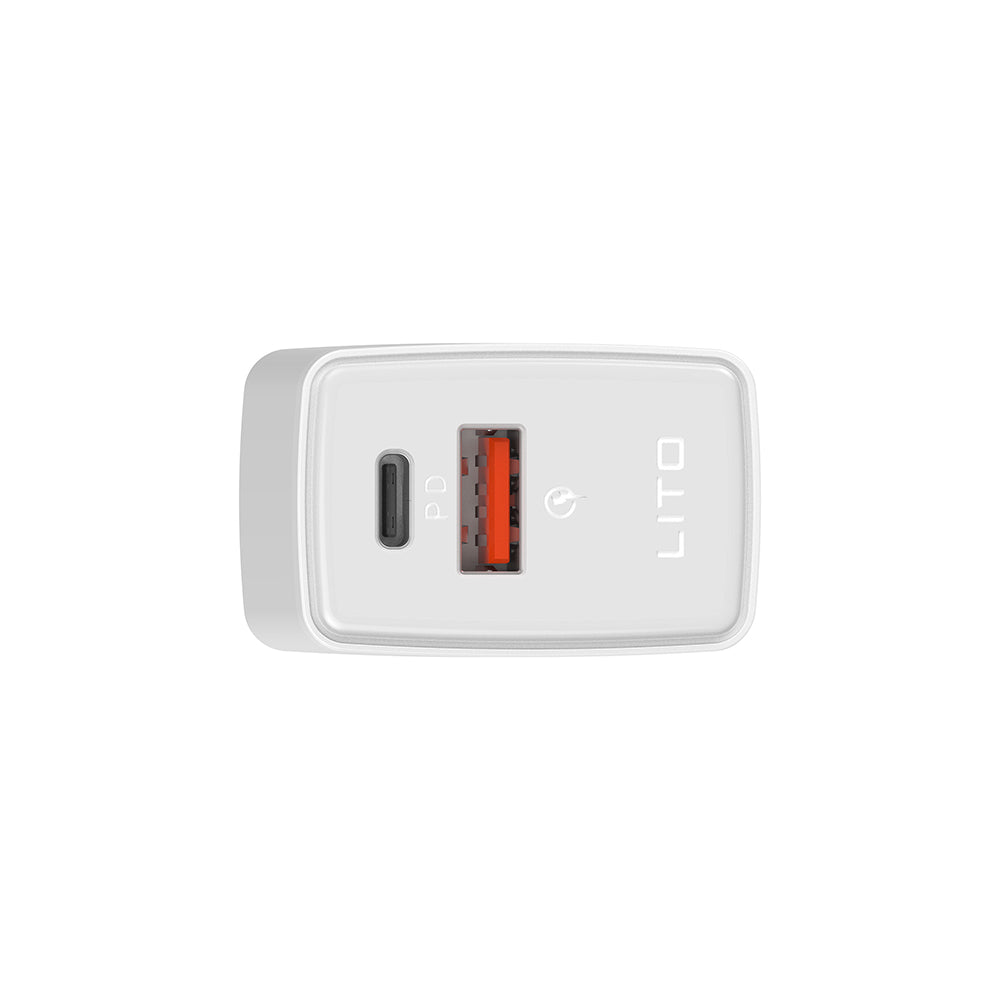 Lito - Wall Charger (LC09) - Type-C, USB, PD20W, QC3.0, Fast Charge, PC Fireproof, 5V/3A - White